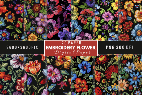 Embroidery Flower Pattern Digital Papers