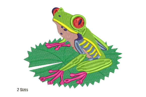 Frog Sitting on a Leaf Embroidery Design