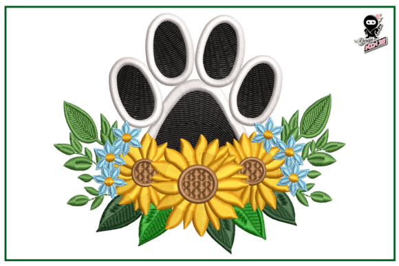Sunflower with Paw Print Embroidery